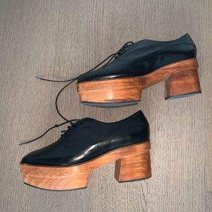 Leather black platform brogues from Uterqüe❤️‍🔥 NWOT